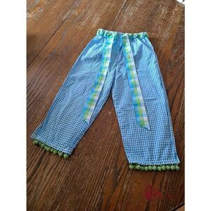 Girls Size 6 Chabre Blue Green White Plaid Elastic Belted Waist Boho Style Pants